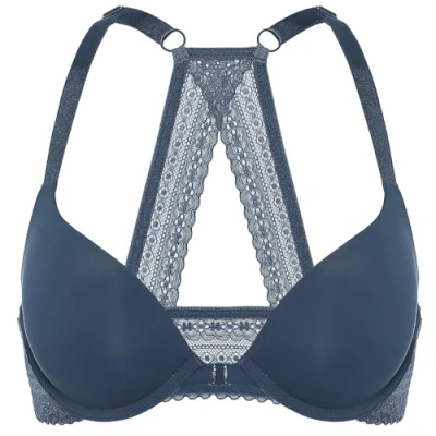 Abbildung von DOBREVA Damen Vorderverschluss Push Up BH mit Bügel Soft T Shirt Tiefen Ausschnitt BHS Neckholder Gepolsterter Sargasso 85D