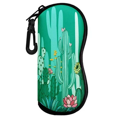 Abbildung von MoKo Sonnenbrille Tasche [Ultra Lightweight] Neopren Reißverschluss Brillenetui mit Gürtelclip für Brillen, Rahmen, Tragbare Case Schlüssel, Bleistifte, Karten, Kaktus