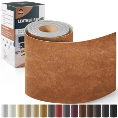 Abbildung von Leder Reparatur Set Neu Braun, OAZ Kunstleder Selbstklebend 10 x 160 cm, Reparaturset Patch Selbstklebende Lederflicken für Autositze Möbel Sofa Taschen