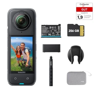 Abbildung von Insta360 X4 Ausdauer Bundle wasserdichte 8K 360 Action Cam, 4K Weitwinkelvideos, Unsichtbarer Selfie Stick, Abnehmbarer Linsenschutz, 135 min Akkulaufzeit, KI Bearbeitung, Stabilisierung
