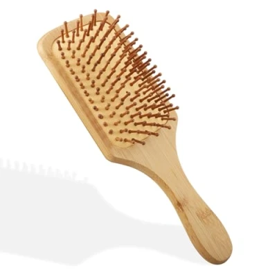 Abbildung von Bambus Haarbürste Holz mit Natur Pins, Bamboo Brush,Holzmassagekamm, Runder Bambuskamm, Antistatisch, Anti Frizz für Frauen Männer und Kinder, (Quadrat)