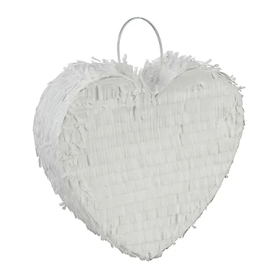 Abbildung von Relaxdays Pinata, Herzform, Kinder &amp; Erwachsene, JGA Hochzeit, zum Befüllen, HxBxT: 24x25x7,5 cm, Schlagpinata, weiß, 1 Stück.