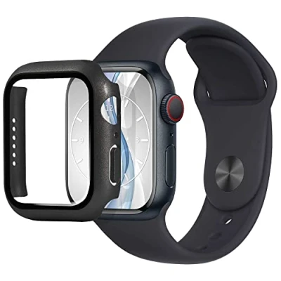Abbildung von mtb more energy Hülle kompatibel mit Apple Watch 9, 8, 7 (41mm) Graphit metallic integrierter Displayschutz aus gehärtetem Glas Rundum Schutz Bumper Gehäuse Schutzhülle Tempered Glass