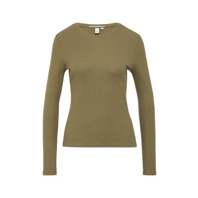 Abbildung von QS SLIM FIT À AVEC Motif AJOURÉ Langarmshirt, Damen, Größe: XXL, Olivgrün