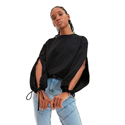 Abbildung von Trendyol Black breitet ausdehnungsweise gestrickte schlanke Sweat Sweatshirt, schwarz,