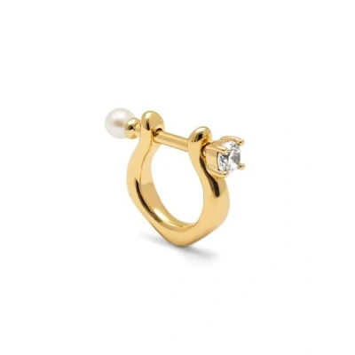 Abbildung von SINGULARU Einzelner Ohrring Perla und Spark. Messing mit 18K vergoldung Perle. Schmuck für Damen.