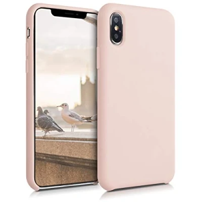 Abbildung von kwmobile Hülle kompatibel mit Apple iPhone XS Silikon Handy Case Handyhülle weiche Oberfläche kabelloses Laden Altrosa