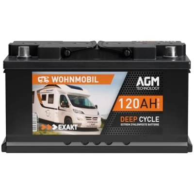 Abbildung von EXAKT AGM Batterie 120Ah 12V Solarbatterie Wohnmobil Bootsbatterie Versorgungsbatterie Camping Solar