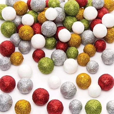 Abbildung von Baker Ross AR824 Styropor Glitzerkugeln, verschiedene Größen kreatives Weihnachtskunst und Bastelzubehör für Kinder zum Basteln Dekorieren, 60 g pro Packung