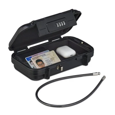 Abbildung von Relaxdays Sicherheitsbox mit Zahlenschloss, tragbar, Sicherungskabel, Autosafe, wasserdicht, HBT: 5,5x24x15 cm, schwarz, Stahl, Kunststoff