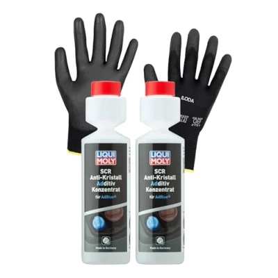 Abbildung von ILODA Schutzhandschuhe + 2xLM 250ml 21898 SCR Anti Kristall Additiv Konzentrat für AdBlue, reduziert die Bildung von Ablagerungen im AdBlue Tank