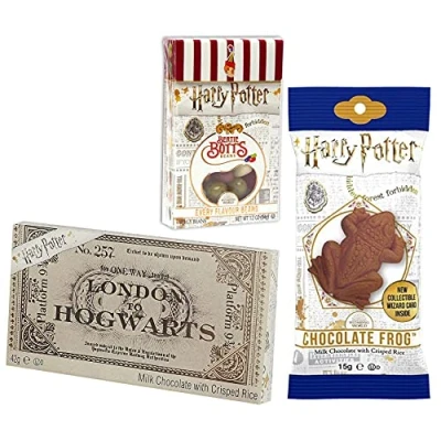 Abbildung von Jelly Belly Harry Potter Bertie Botts Bohnen, Schokofrosch und Hogwarts Zugticket aus Schokolade (35g + 15g 42g)