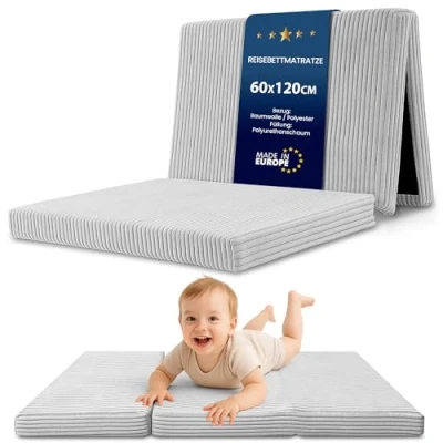 Abbildung von Reisebett Matratze 60x120 cm faltbar Dicke Faltbare für Baby Klappmatratze Kinder Hellgrau
