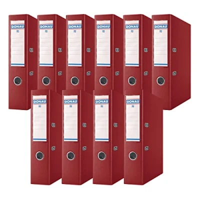 Abbildung von DONAU Premium Ordner Breit 10er Pack/DIN A4 / 7,5 cm 10 Stück/Weinrote/Kunststoffbezug PP/Carton Papier Schlitzordner Büroordner Aktenordner Ringordner/Grünen Punkt