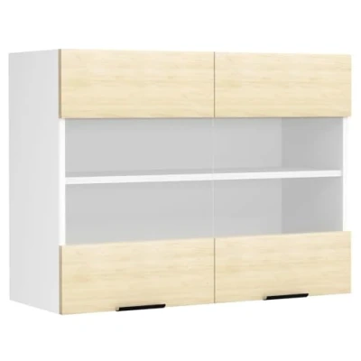 Abbildung von VCM Küchenschrank Breite 80 cm Glastür Hängeschrank Glas Küche Küchenmöbel Fasola Weiß/Honig Eiche