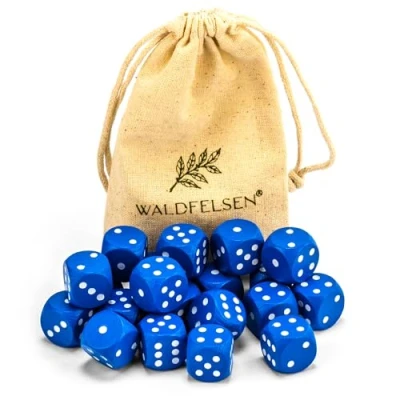 Abbildung von Waldfelsen 6, 12, 20, 30 oder 50 hochqualitative Holzwürfel aus echtem Buchenholz Augenwürfel Spielwürfel Holz in 16 mm Standardwürfel mit Stoffbeutel Würfelset (Blau, 20 Stück)