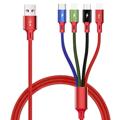 Abbildung von Multi USB Kabel, Ladekabel Schnellladekabel 4 in 1 [4A 1.8M] Universal Nylon Kabel mit Micro USB/Typ C/Lightning Ports für Phone 15 14 13 12 11 Xs X 8 7,Android Galaxy,Huawei,Nokia