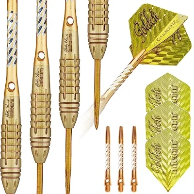 Abbildung von Unicorn Steeltip Dartpfeile Set John Lowe World Champion Phase 3 Golden 90% Tungsten Barrels &amp; Volute Points 21g