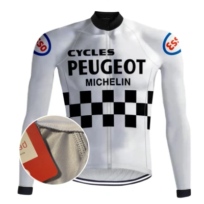 Abbildung von Retro Radtrikot Peugeot lange Ärmel weiß REDTED
