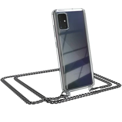 Abbildung von EAZY CASE Handykette kompatibel mit Samsung Galaxy A51 Handyhülle Metal Umhängeband und Ersatz Kordel schwarz, Handykordel Schutzhülle, Stylische Kette, Anthrazit