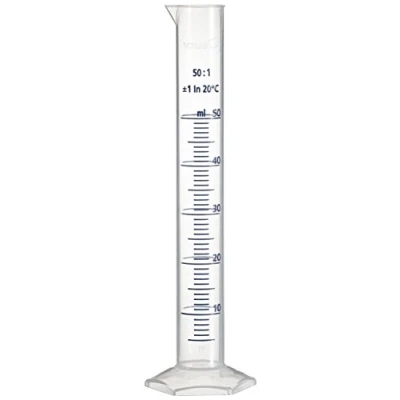 Abbildung von Brand Polypropylen Messzylinder, Hohe Form, Sechskantfuß, Transparent, 200mm Höhe, 50mL Kapazität