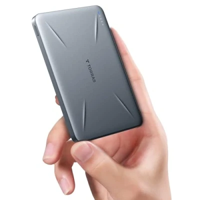 Abbildung von TORRAS Ultra Slim für MagSafe Power Bank, Wireless Magnetische Powerbank 5000mAh mit USB C Schnell Aufladende,Externer Akku iPhone 16 Pro Max/15/14/13/12 Serie