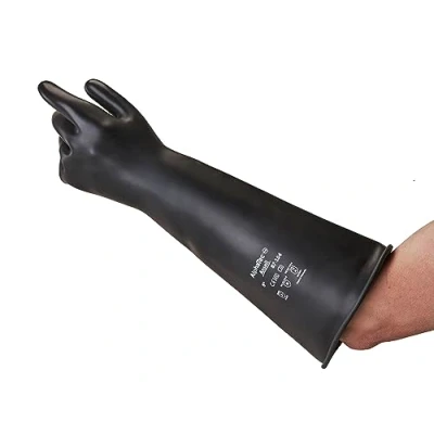 Abbildung von Ansell AlphaTec 87 104 Hochleistungsschutz für Mechaniker und Arbeiten mit Chemikalien, erweiterte Handschuhlänge maximalen Schutz,Arbeitshandschuhe aus Latex,Schwarz, Größe S (1 Paar)
