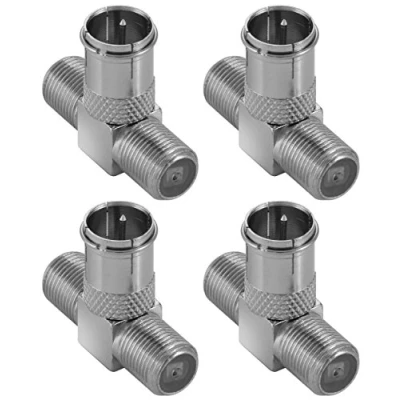 Abbildung von Poppstar 4X Sat TV Coax Verteiler T Stück (F Quickstecker: 2X F Buchse 1x Stecker) Antennen Splitter Adapter für Koaxialkabel, Antennenkabel, silbern