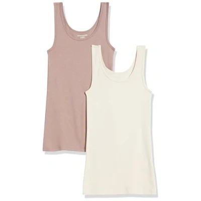 Abbildung von Amazon Essentials Damen Tanktop schlanke Passform, 2er Pack, Beige/Braun, S