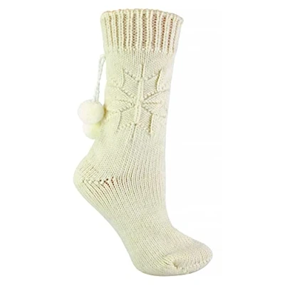 Abbildung von Damen Alpaka Wolle Socken mit Bommel Gestrickt Wollsocken (37 42, Creme)