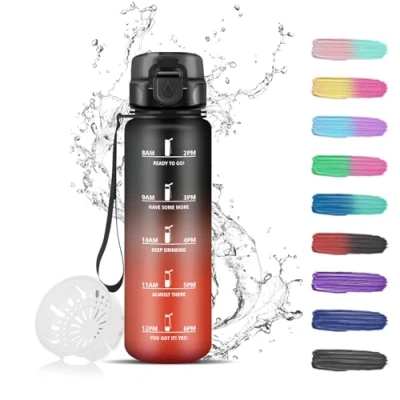 Abbildung von Trinkflasche Kinder, 500ml, Auslaufsicher mit Filter, Zeitmarkierung, Leicht zu Reinigen, für Schule, Fitness, Büro, Outdoor, Camping, Running, Schwarzrot