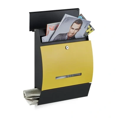 Abbildung von relaxdays Briefkasten Design mit Zeitungsfach, Schwarz Gelb