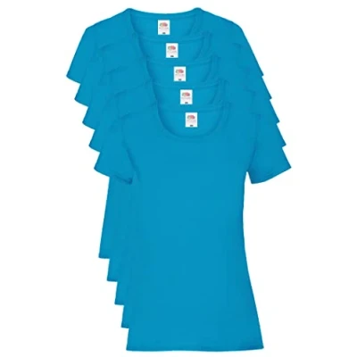 Abbildung von Fruit of the Loom Damen Regular Fit T Shirt, 5er Pack, Blau (Azure ZU), 36 EU (Herstellergröße: XS)