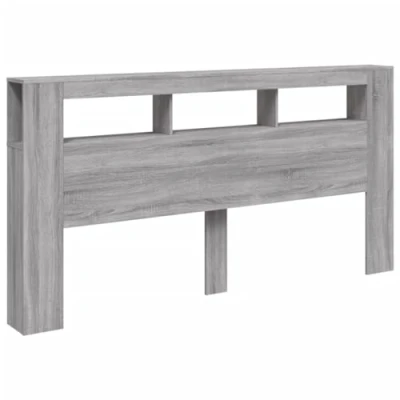 Abbildung von vidaXL LED Kopfteil, Bettkopfteil mit Leuchten, Betthaupt Fächern, Bettzubehör Schlafzimmer, Grau Sonoma 200x18,5x103,5cm Holzwerkstoff