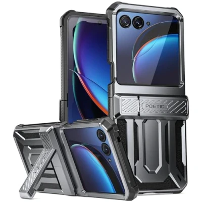 Abbildung von POETIC Spartan Schutzhülle für Motorola Moto Razr + Plus 2023, [Ständer] [Scharnierschutz] [6 m mil Grade Fallgetestet], robuste stoßfeste mit Ständer, metallisches Gunmetal