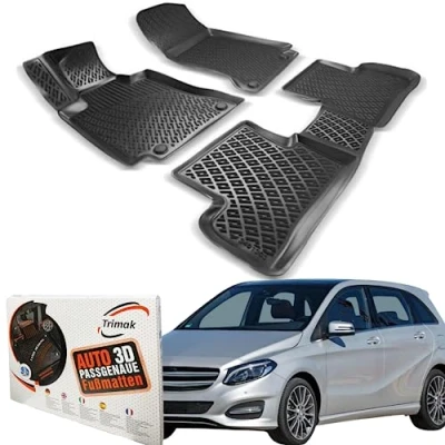 Abbildung von Trimak Passgenau 3D Fussmatten Auto Kompatibel mit Mercedes B Klasse W242 W246 2011 2018 Zubehör 1. und 2. Reihe Gummimatten Autos TPE Allwetter Geruchlos rutschfest Vorne Hinten Schwartz