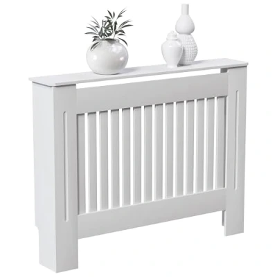Abbildung von Vida Designs Chelsea Heizkörper Abdeckung, modernes Lamellen Design, weiß lackierter Schrank aus mitteldichter Faserplatte, Mittel
