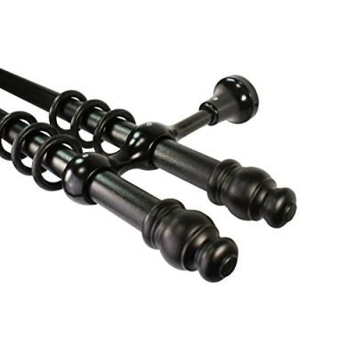 Abbildung von iso design Gardinenstangen 2 läufig aus Holz schwarz lackiert mit 28 mm Durchmesser, 140 cm