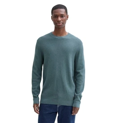 Abbildung von TOM TAILOR Herren Basic Strickpullover aus Baumwolle, 36148 Stormy Teal Melange, XXXL