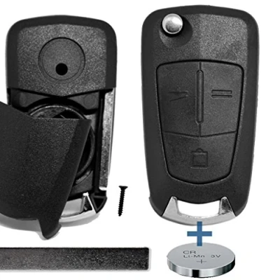 Abbildung von mt key Klapp Schlüssel Reparatur Gehäuse 3 Tasten + Rohling HU100 CR2032 Knopfzelle, (3 V), für OPEL Funk Fernbedienung