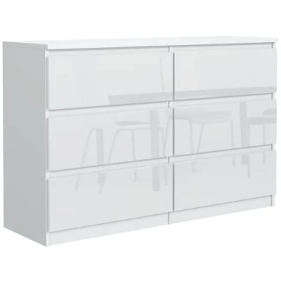 Abbildung von meble masztalerz Kommode Weiss Hochglanz mit 6 Schubladen 120 cm, Sideboard Wohnzimmer, Schlafzimmer H: 79 B: 120,4 T: 39 cm Schubladen, Schubladenschrank