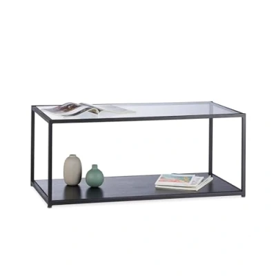 Abbildung von Relaxdays Couchtisch Glas, eckig, Metallgestell, Glasplatte, Ablage, Wohnzimmertisch, HxBxT: 42 x 100 50 cm, schwarz
