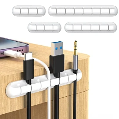 Abbildung von JANREAY Kabelhalter Kabelclips, 4 Packungen Mehrzweck Kabelmanagement Kabel Organizer Set für Schreibtisch, Audiokabel, Netzkabel, USB Ladekabel (weiß)