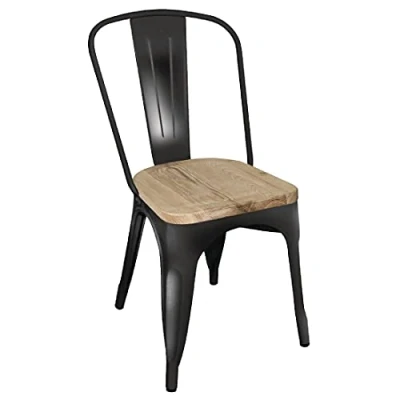 Abbildung von Bolero Bistro Beistellstuhl Schwarz mit Holzsitzauflage (4er Pack), 855(H) x 445(W) 520(D)mm