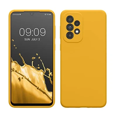 Abbildung von kwmobile Hülle kompatibel mit Samsung Galaxy A33 5G Silikon Handy Case Handyhülle weiche Oberfläche kabelloses Laden Honiggelb