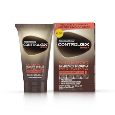 Abbildung von Just For Men Control GX Gradual Coloring Shampoo für den Bart, reduziert schrittweise graue Haare bei jeder Wäsche einen natürlichen Look, geeignet alle Farbtöne, 118 ml
