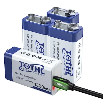 Abbildung von 【4 Stück】 9v Wiederaufladbare Batterien,1300mAh 9 Volt akku USB C Blockbatterie Rauchmelder für,Feuermelder, Warnmelder &amp; Rauchwarnmelder, Multimeter