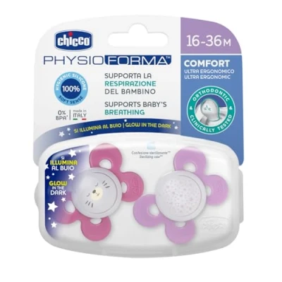 Abbildung von Chicco PhysioForma Comfort Schnuller 16 36 Monate, 2 Stück, mit Silikon Sauger, Unterstützt Physiologische Atmung und Fördert Korrekte Entwicklung des Mundes, Verschiedene Farben