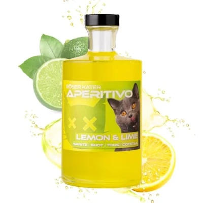 Abbildung von Böser Kater Lemon &amp; Lime Aperitivo Frucht Likör Zitronen Limetten Geschmack Fruchtig frischer Zitrus Aperitif Ideal als Spritz oder Tonic Cocktail Perfekte Geschenkidee 0,5l 15% Vol.