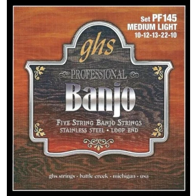 Abbildung von GHS Professional PF145 Banjo String Set, 5 String, Loop End, Stainless Steel, Medium Light, .010 .022